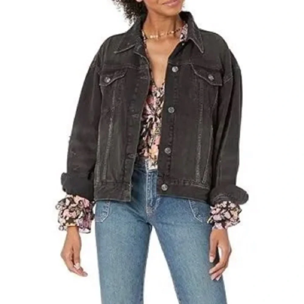 FREE PEOPLE We The Free NEW Jolene Trucker Jacket NEW Washed Black Size S - Picture 4 of 16